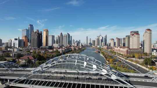 天津海河风景线城市天际线建筑风光航拍