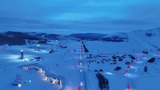 呼伦贝尔冰雪欢乐谷雪夜灯光视频素材模板下载