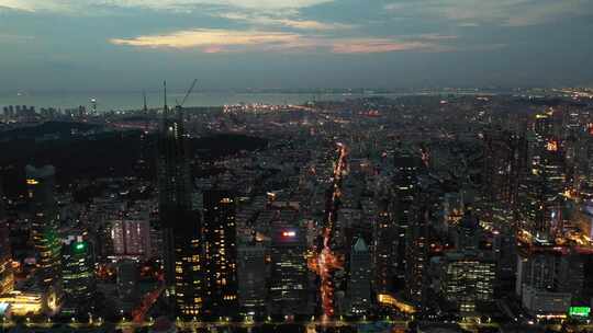 航拍视角青岛城市夜景