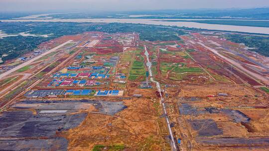 航拍延时建设中的鄂州花湖机场鄂州机场全景