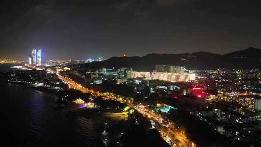 福建厦门环岛南路夜景交通航拍