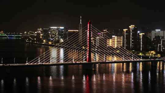杭州西兴大桥夜景航拍视频素材模板下载