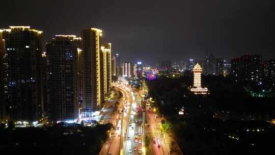 航拍成都蜀都大道迎晖路交通夜景