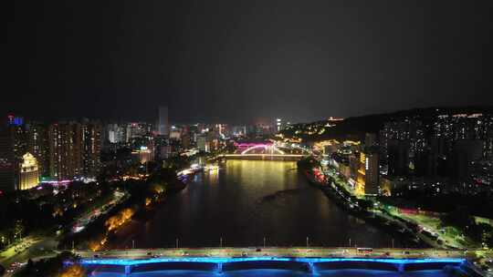 甘肃兰州黄河两岸夜景灯光航拍