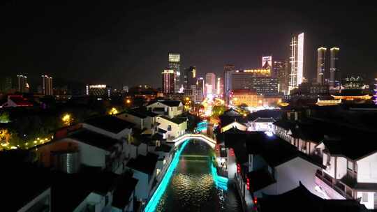 航拍江苏无锡城市夜景