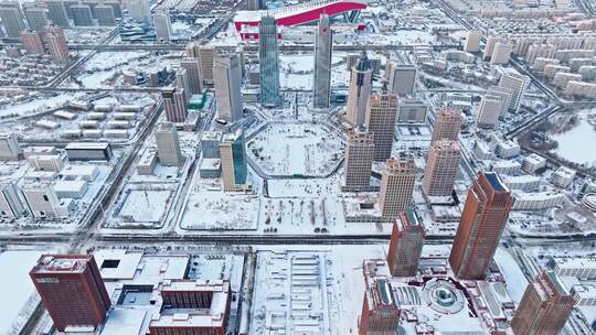 中国黑龙江哈尔滨松北新区雪景航拍