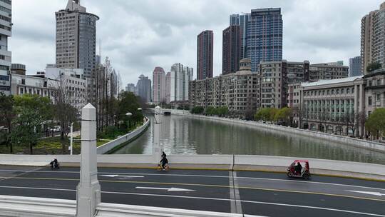 浦西苏州河路桥航拍风光视频素材模板下载