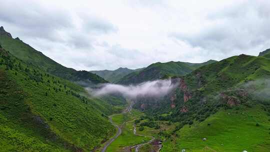 阿坝甘南风光草原石山地貌云海美丽环境航拍