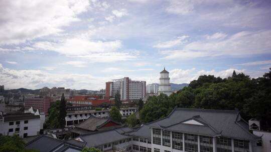 航拍塔蓝天白云城市建筑