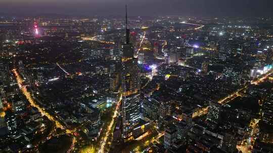 江苏南京CBD紫峰大厦建筑群日落夜景航拍