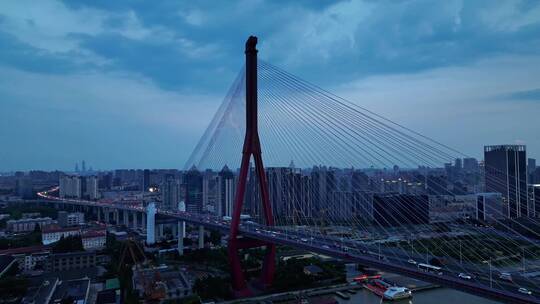 上海杨浦大桥大场景桥梁交通日落夜景4k航拍