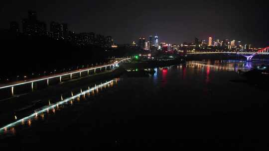 重庆夜景城市交通建筑航拍