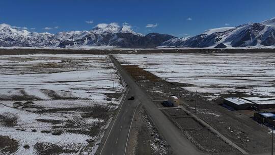 新疆雪山河流自然风光 瓦罕走廊航拍