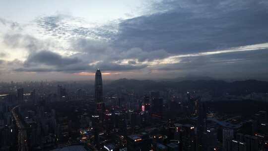 深圳福田中心区平安金融中心日落夜景