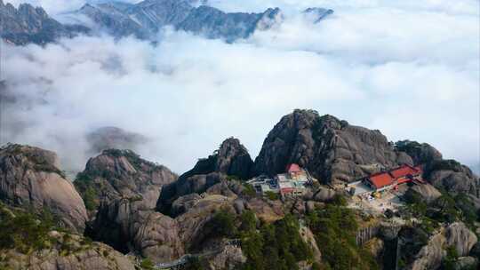 安徽黄山风景区云海航拍延时摄影风景视频素