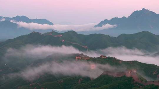 航拍河北金山岭长城日出云海 壮丽山河