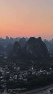 竖版航拍桂林阳朔山川夕阳