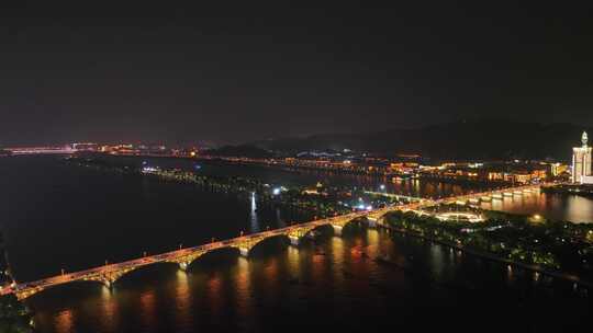 长沙橘子洲大桥夜景航拍夜晚湘江大桥风光