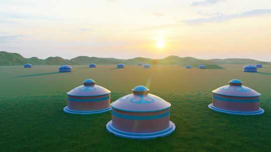 草原上的蒙古包和日出延时