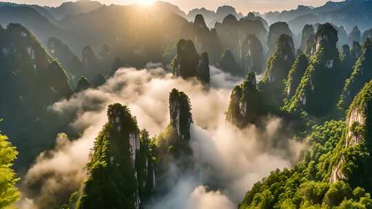 山峦云海日出自然风光