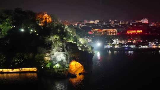 航拍广西桂林象山景区夜景