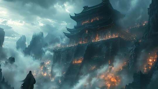 古风场景中的神秘建筑与人物