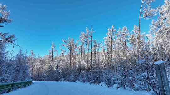 冬季林区交通林间道路山路雪路冰雪路面视频素材模板下载