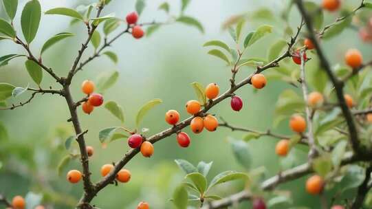 枝头多彩果实特写