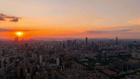 南京城市落日大景航拍延时