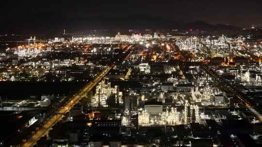 惠州大亚湾石化区大型石油化工园区夜景鸟瞰