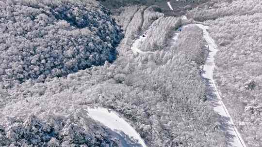 陕西秦岭分水岭雾凇冰挂雪景