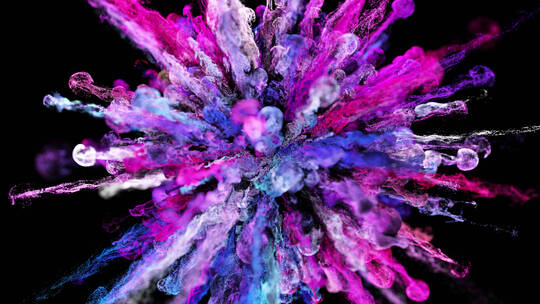 蓝紫色粉末爆炸彩色粒子爆炸化妆品广告视频