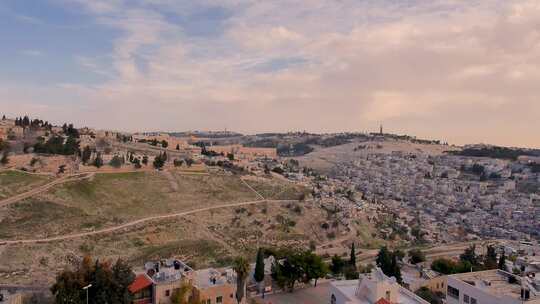 鸟瞰耶路撒冷老城、圣殿山清真寺、西墙以色列和东耶路撒冷