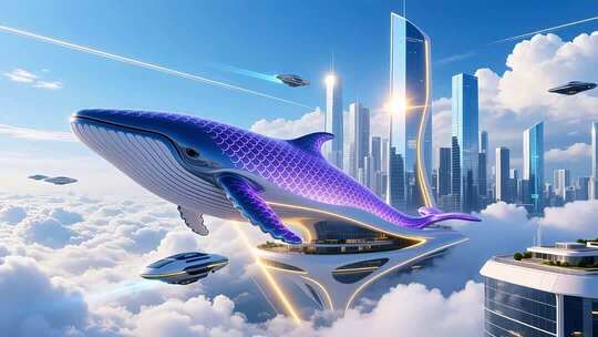 虚拟鲸鱼概念地产高端光影云端城市