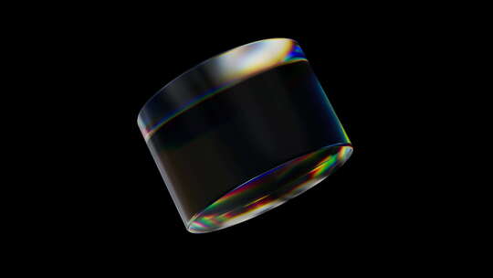 具有色散效果的3d透明旋转光面圆柱体彩虹