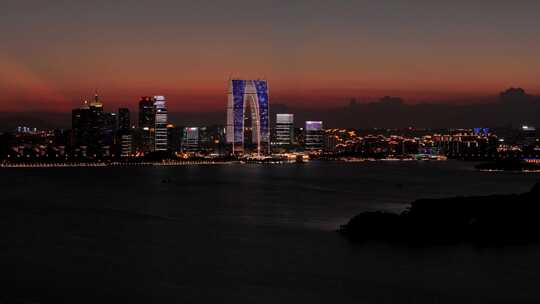 苏州城市日落夜景风光航拍