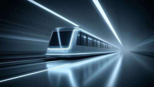 未来城市地铁高速穿梭于隧道之中