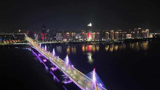 江西南昌赣江朝阳大桥夜景航拍