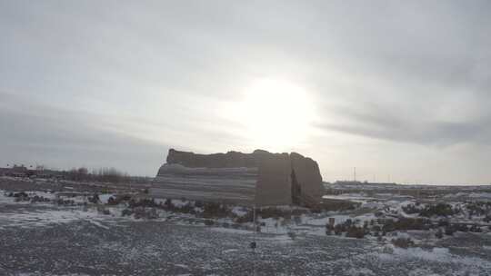 玉门关冬季雪景航拍