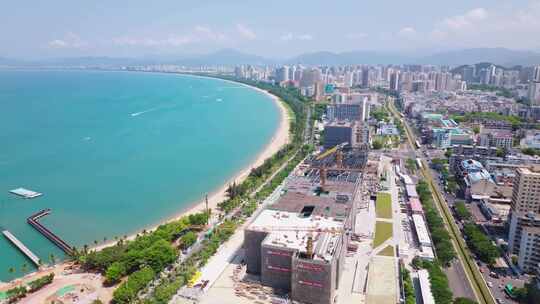 阳光明媚三亚城市风景航拍全景4k中国海南