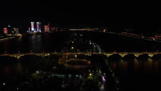 湖南长沙橘子洲大桥夜景航拍视频素材模板下载
