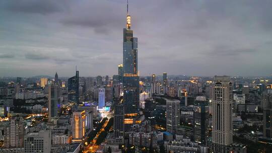 南京市紫峰大厦城市环境夜景航拍