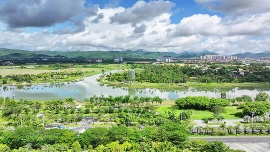 航拍海南三亚市海棠湾海棠河生态公园