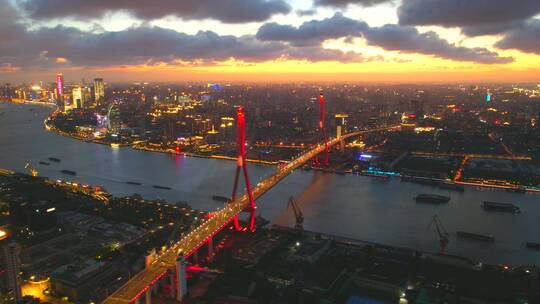 航拍上海杨浦大桥夜景延时视频素材模板下载