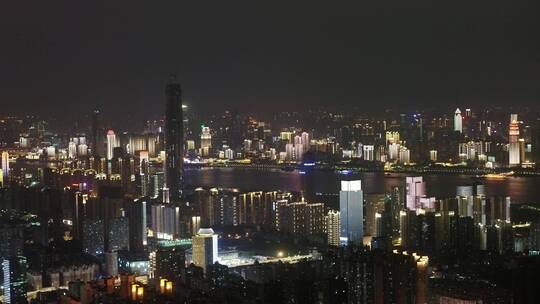 武汉市航拍夜景灯光秀长江两岸高楼大厦