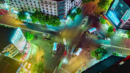 航拍大范围延时航拍鄂州夜景