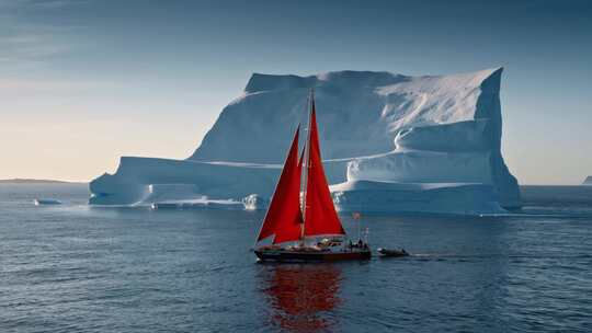 FPV无人机航拍冰山冰川帆船游艇格林兰岛