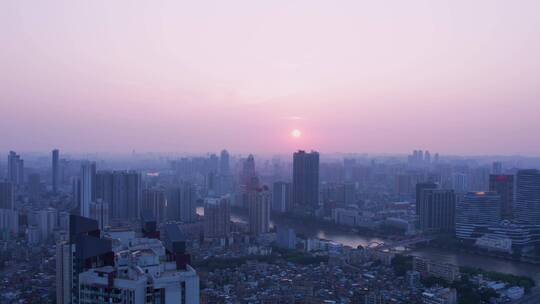 广州城市建筑群与落日夕阳航拍风光