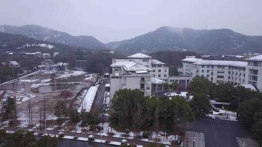 浙江农林大学冬季唯美雪景风景航拍