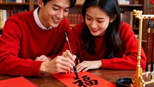 新年情侣温馨浪漫家庭家人春节人物